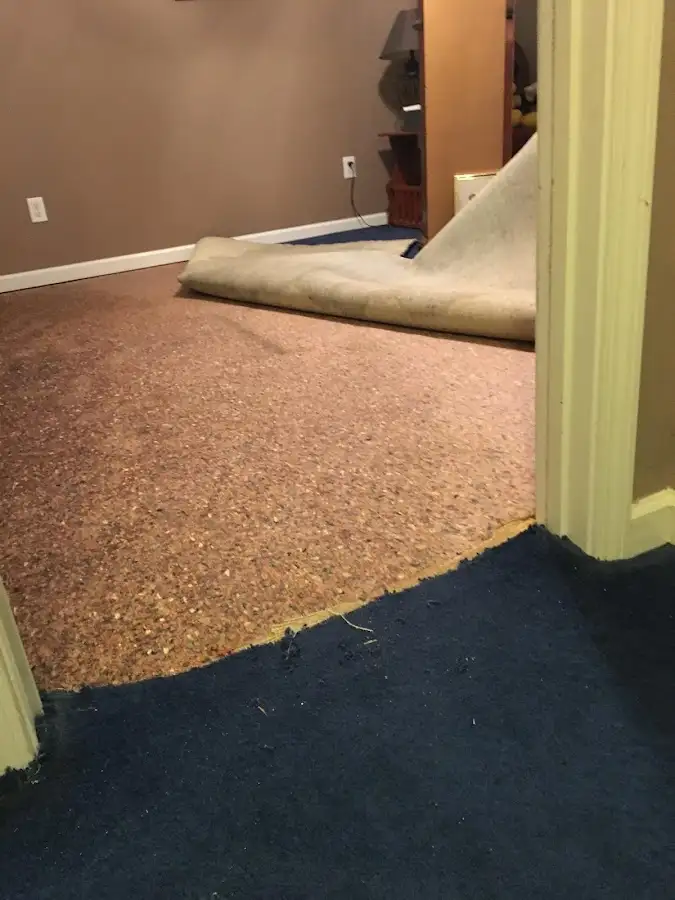 Carpet pad removal revealing water damage during Drying & Dehumidification in West Loch Estate