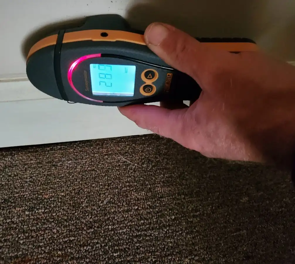 Moisture detection at baseboard during Burst Pipe Cleanup in West Loch Estate